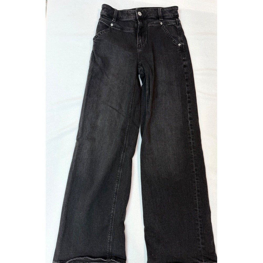 American Eagle Wide Leg Jeans Faded Black Stretch High Rise Size 000 Regular